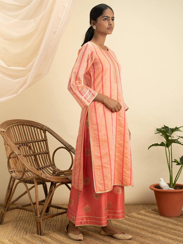 Orange Self Design Chanderi Silk Kurta Set - ShopLibas