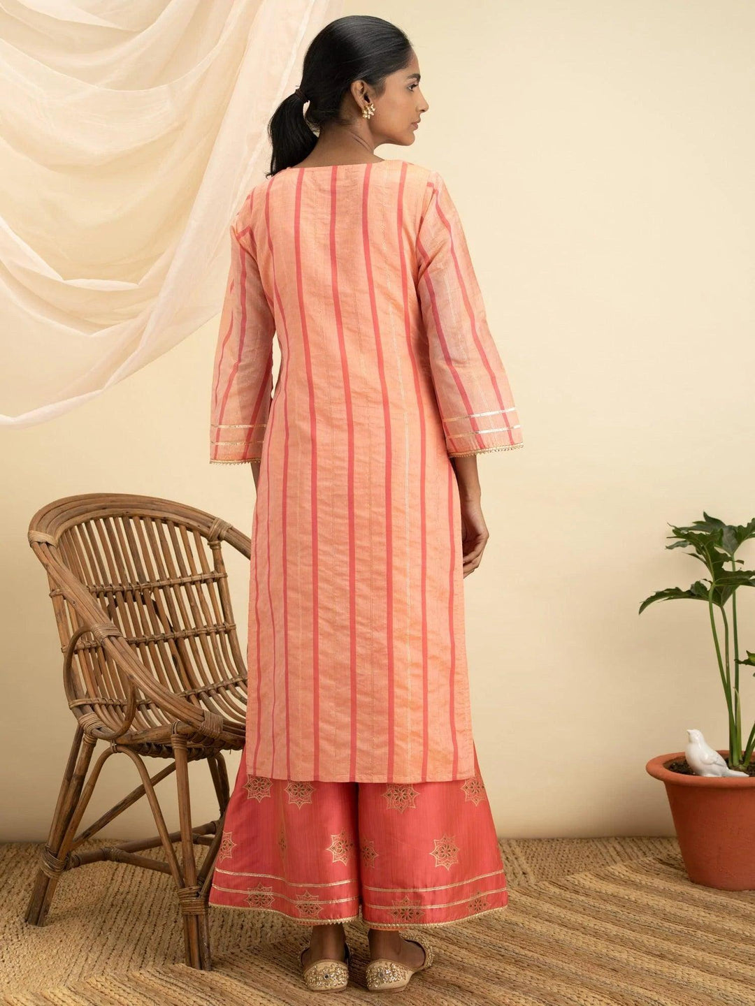 Orange Self Design Chanderi Silk Kurta Set - ShopLibas