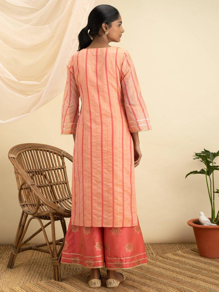 Orange Self Design Chanderi Silk Kurta Set - ShopLibas