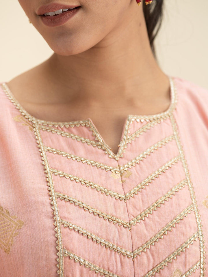 Pink Self Design Silk Suit Set - ShopLibas