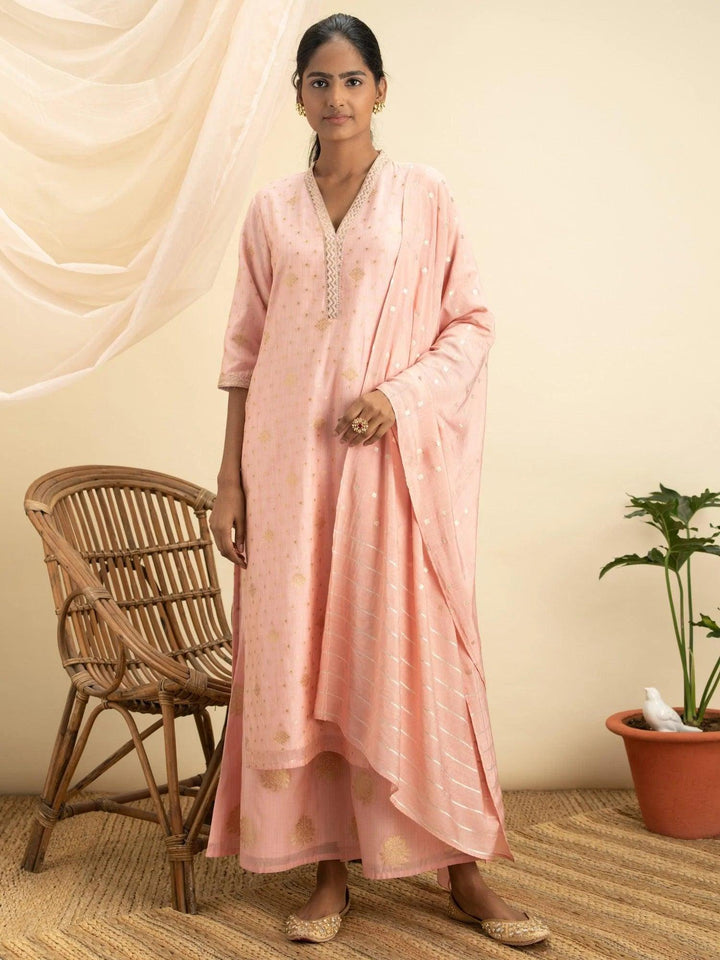 Pink Self Design Chanderi Silk Suit Set - ShopLibas