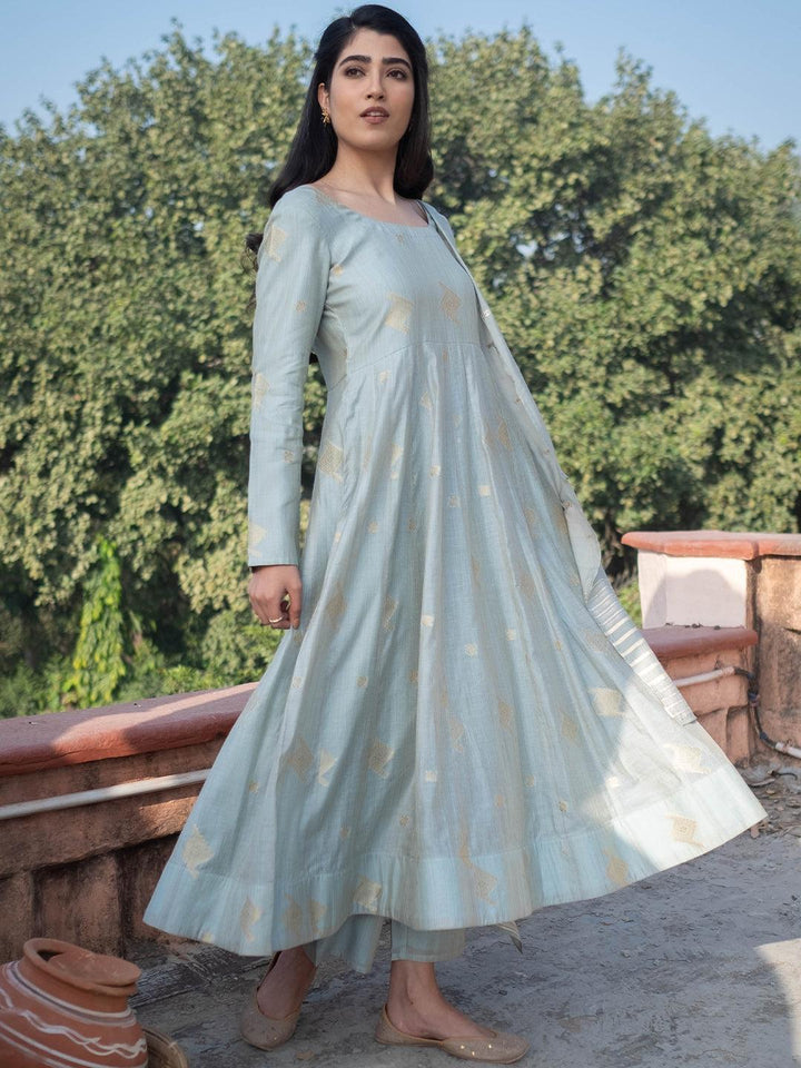 Grey Self Design Chanderi Silk Suit Set - ShopLibas