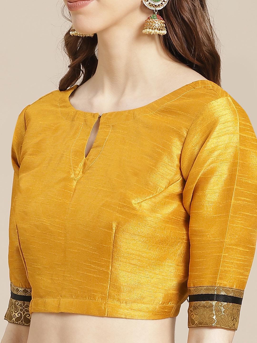 Mustard Printed Silk Blend Saree - ShopLibas