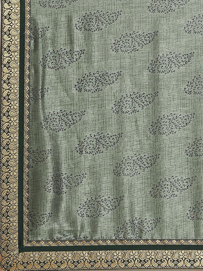 Green Printed Silk Blend Saree - ShopLibas