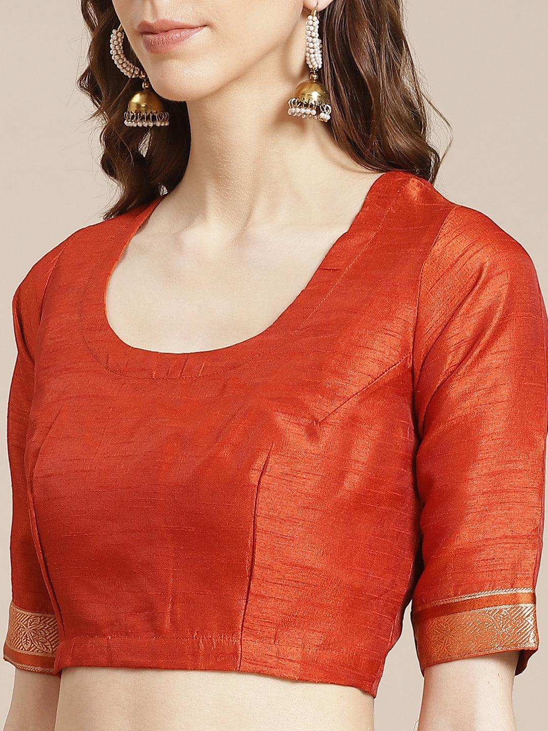 Orange Printed Chiffon Saree - ShopLibas