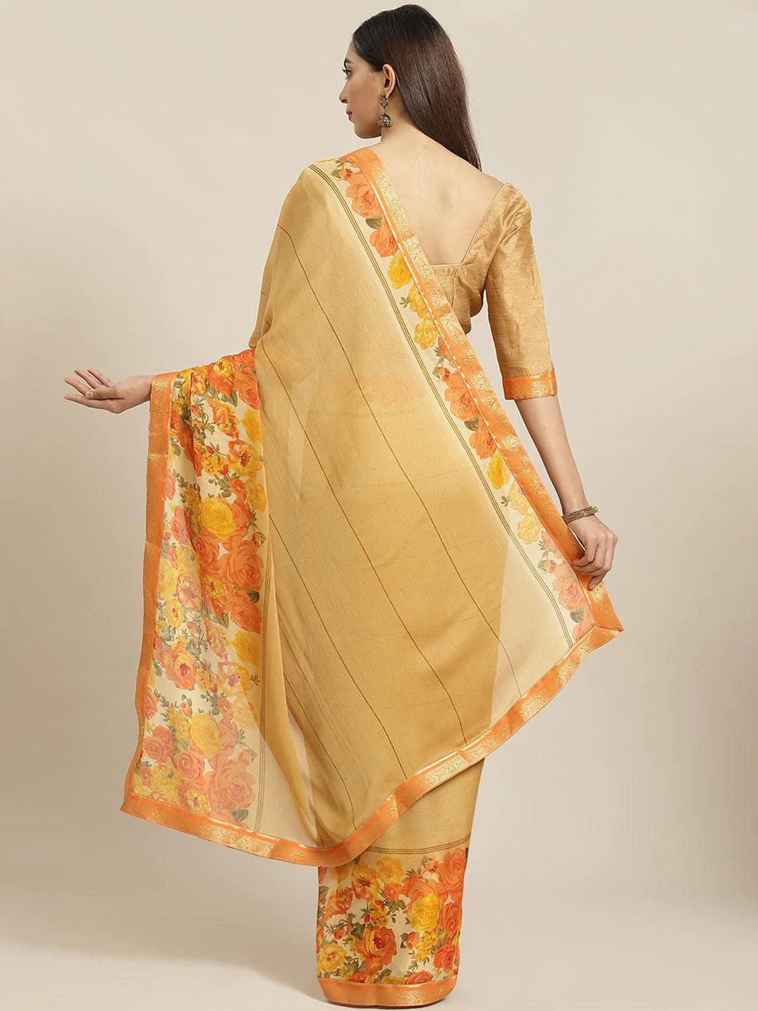 Mustard Printed Chiffon Saree - ShopLibas