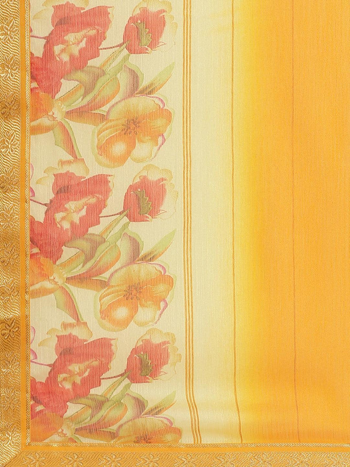 Yellow Printed Chiffon Saree - ShopLibas