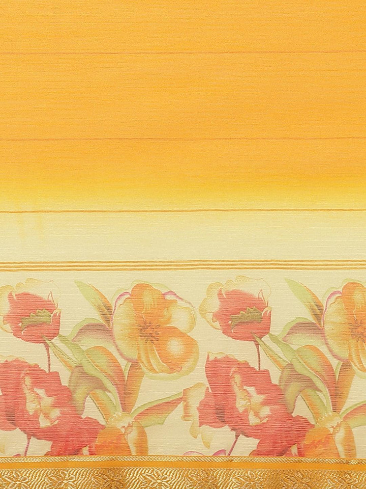 Yellow Printed Chiffon Saree - ShopLibas