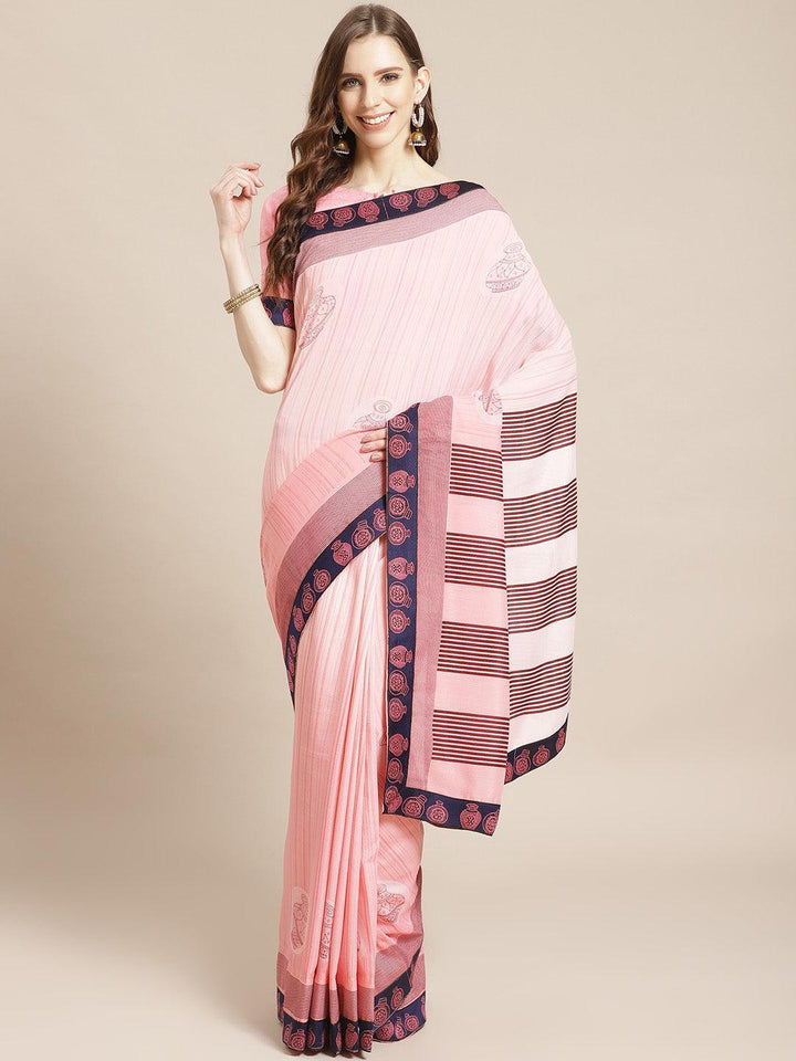 Pink Printed Chiffon Saree - ShopLibas