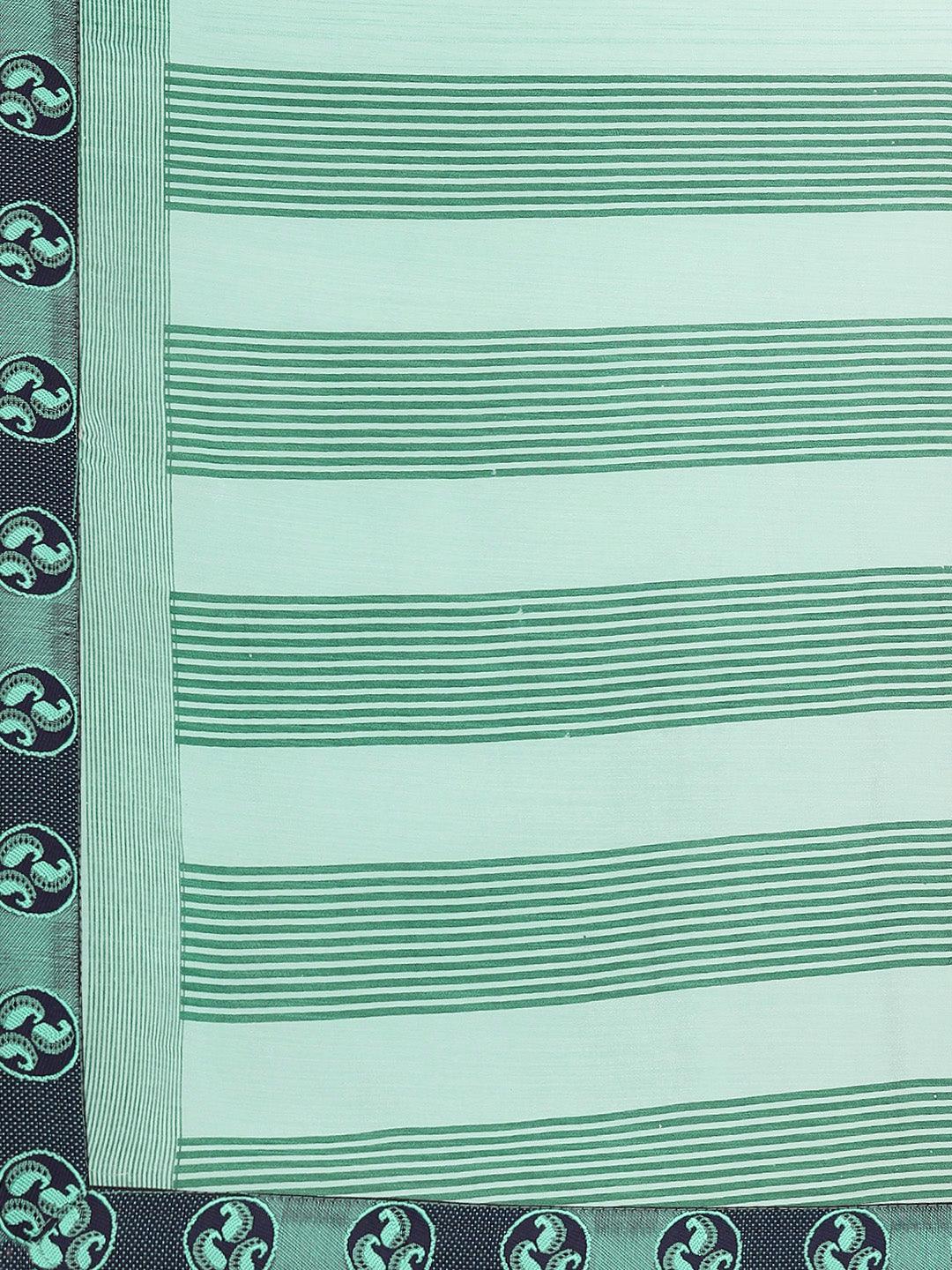 Sea Green Striped Chiffon Saree - ShopLibas