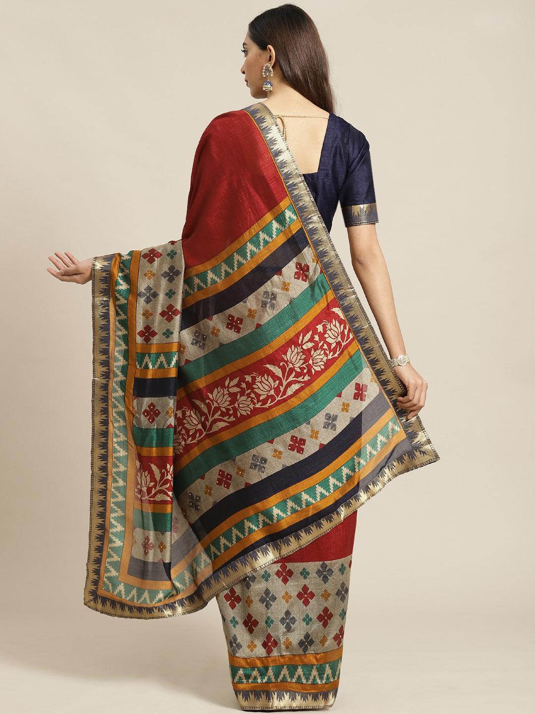 Maroon Printed Polyester Saree - ShopLibas