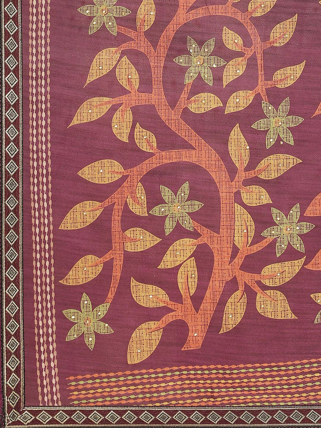 Purple Printed Polyester Saree - ShopLibas