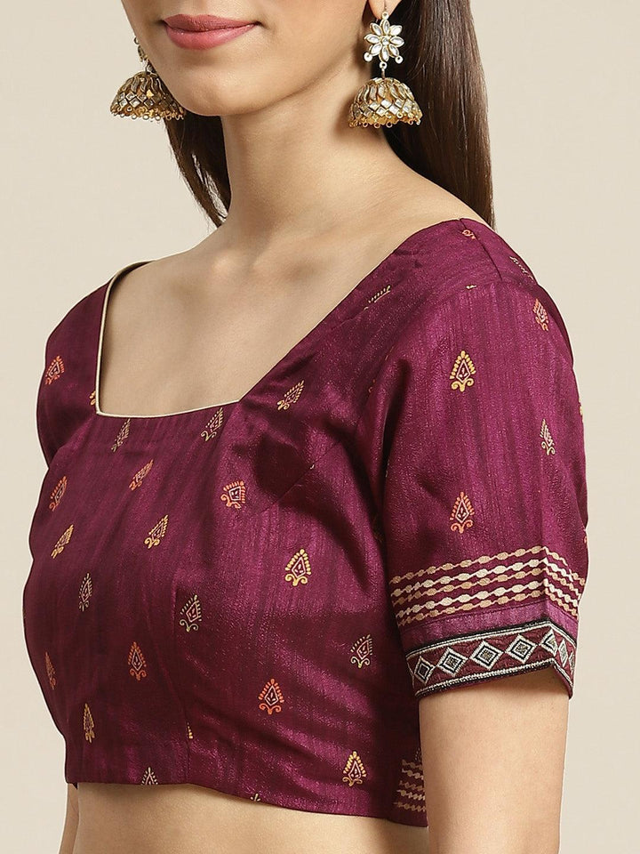 Purple Printed Polyester Saree - ShopLibas
