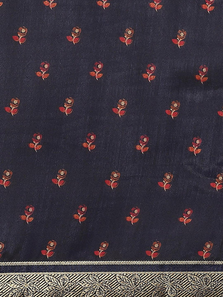 Blue Printed Polyester Saree - ShopLibas