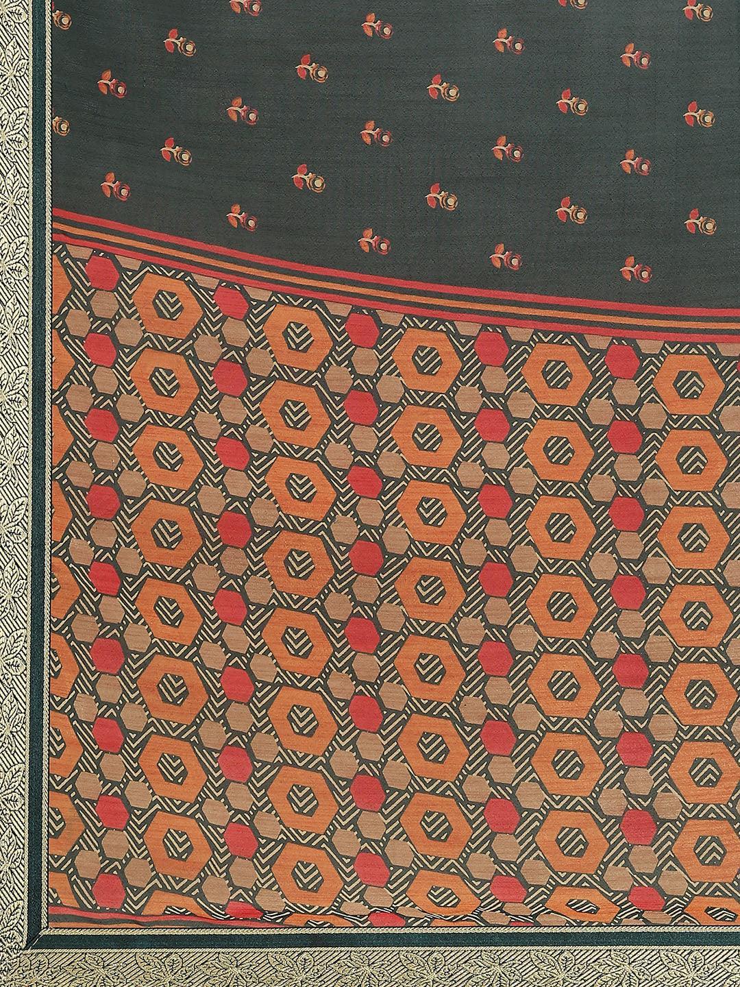 Green Printed Polyester Saree - ShopLibas