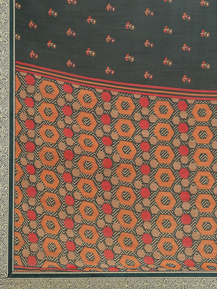 Green Printed Polyester Saree - ShopLibas