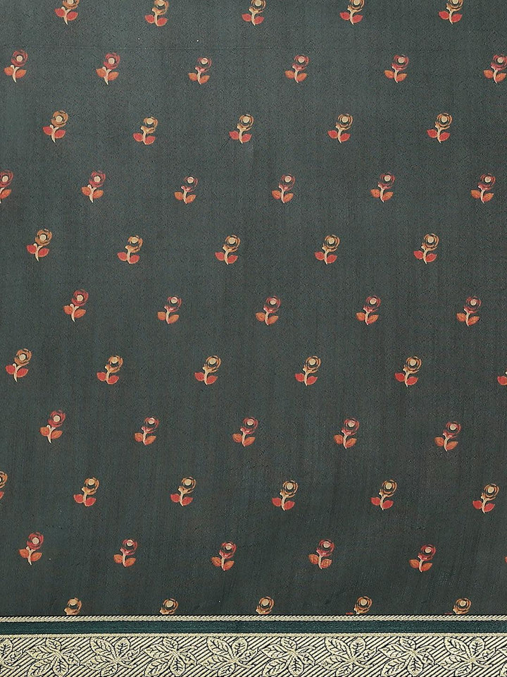 Green Printed Polyester Saree - ShopLibas