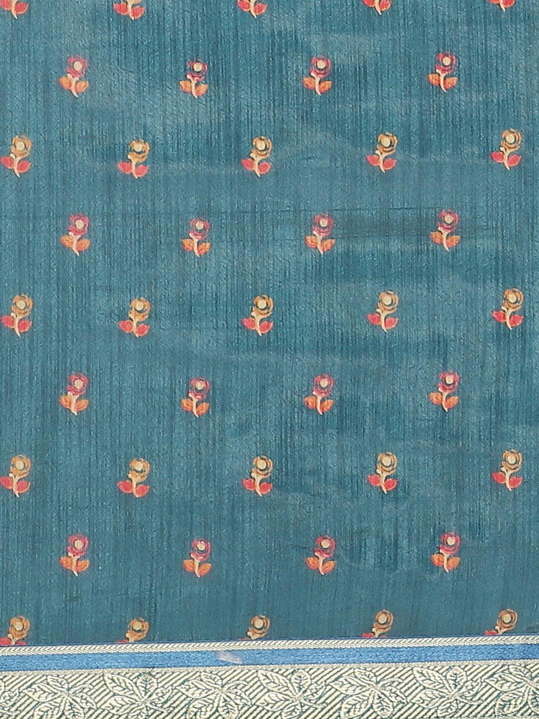 Blue Printed Polyester Saree - ShopLibas