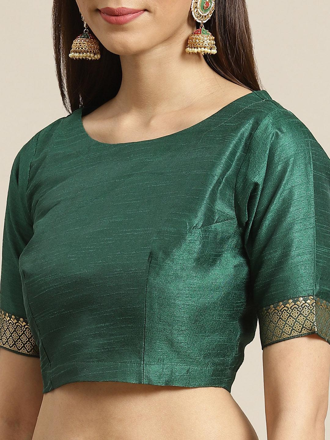 Green Printed Polyester Saree - ShopLibas