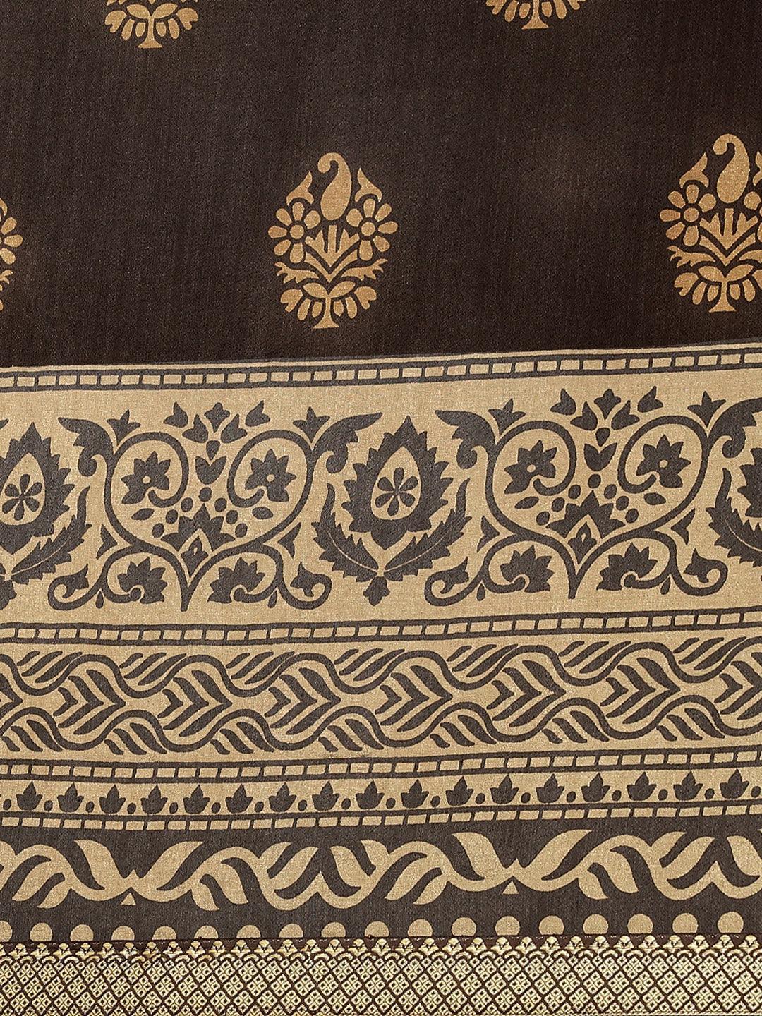Brown Printed Polyester Saree - ShopLibas