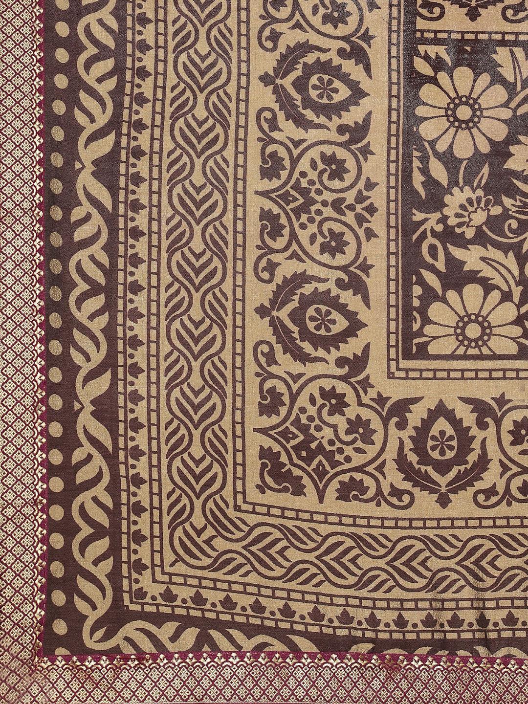 Purple Printed Polyester Saree - ShopLibas