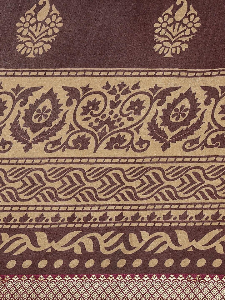 Purple Printed Polyester Saree - ShopLibas