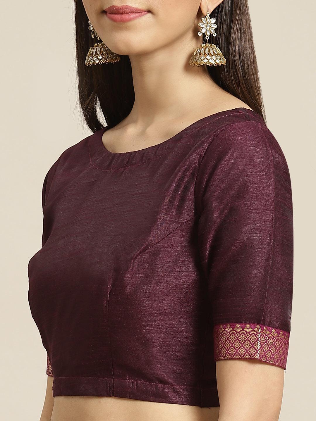 Purple Printed Polyester Saree - ShopLibas