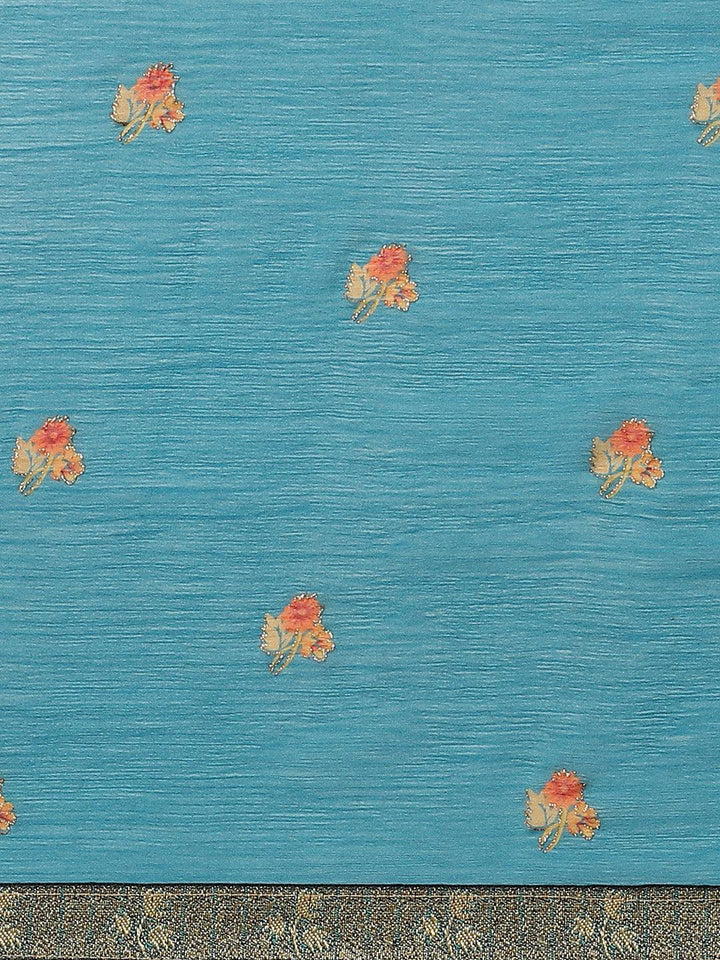 Blue Printed Chiffon Saree - ShopLibas