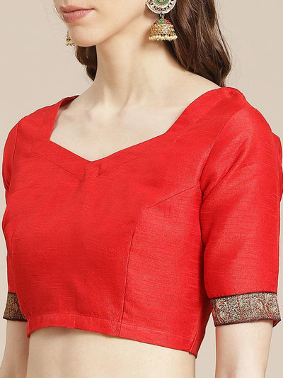 Red Printed Chiffon Saree - ShopLibas