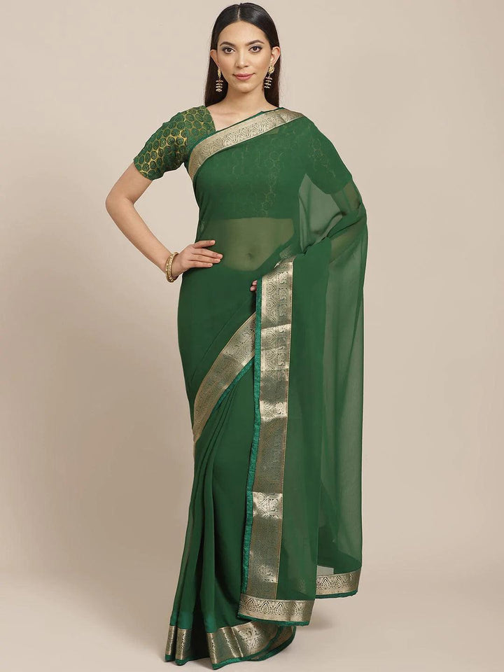 Green Solid Georgette Saree