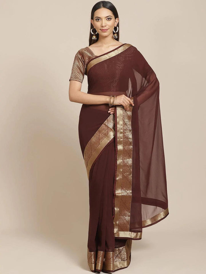 Coffee Brown Solid Georgette Saree