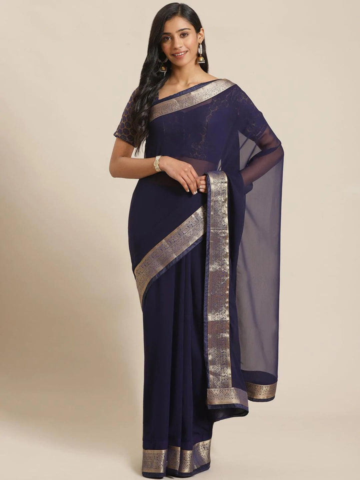 Blue Solid Georgette Saree