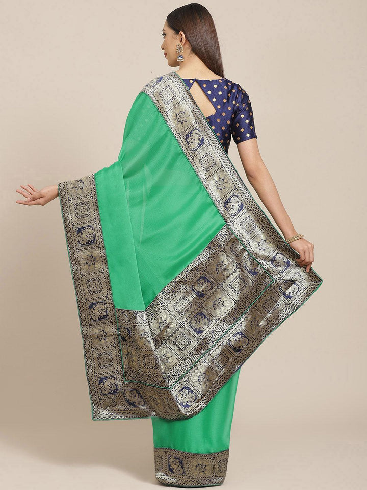 Green Woven Design Chiffon Saree - ShopLibas