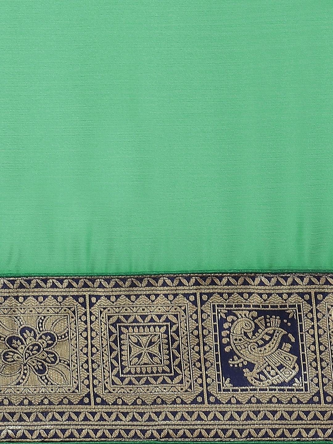 Green Woven Design Chiffon Saree - ShopLibas