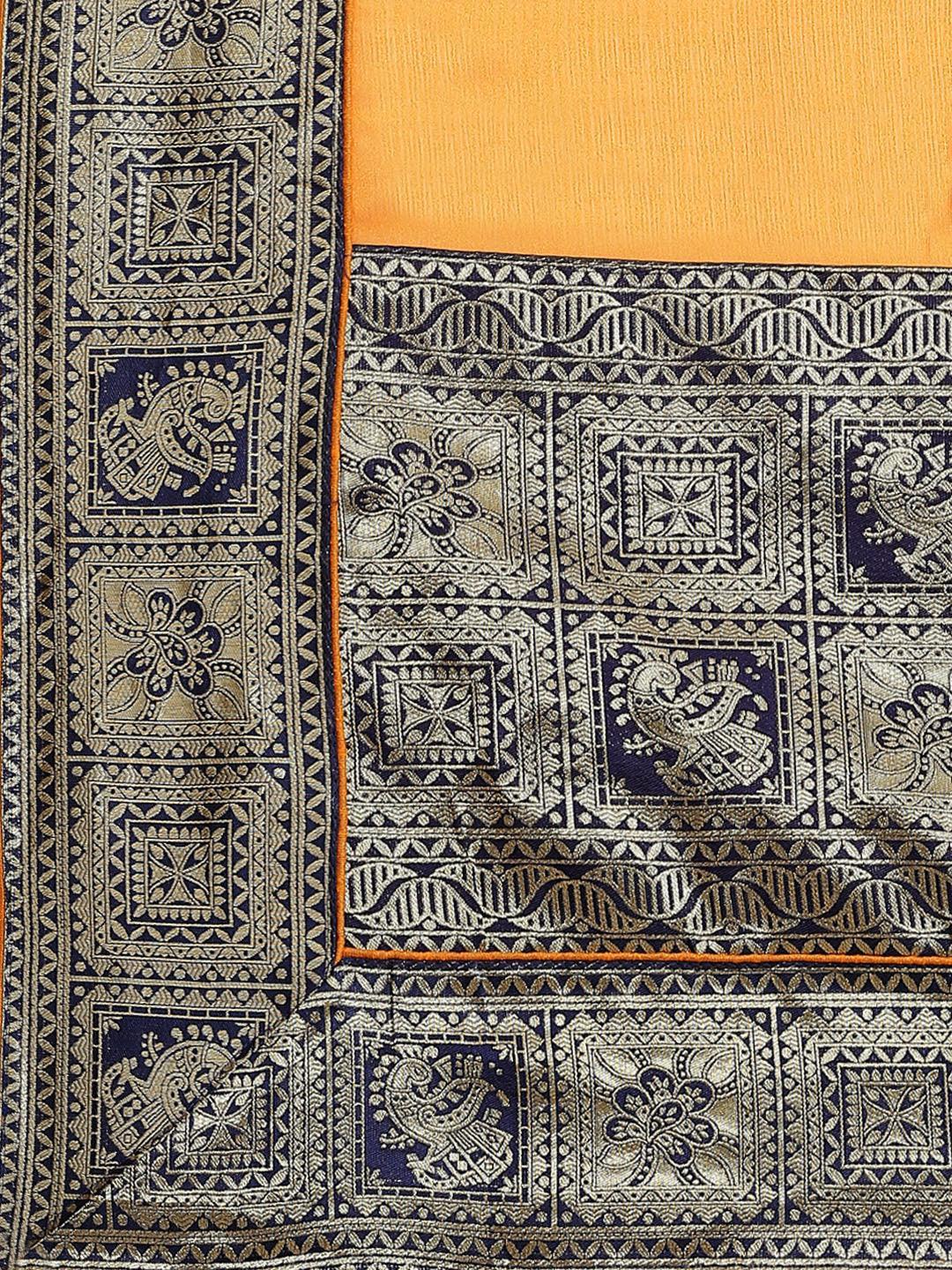 Orange Woven Design Chiffon Saree - ShopLibas