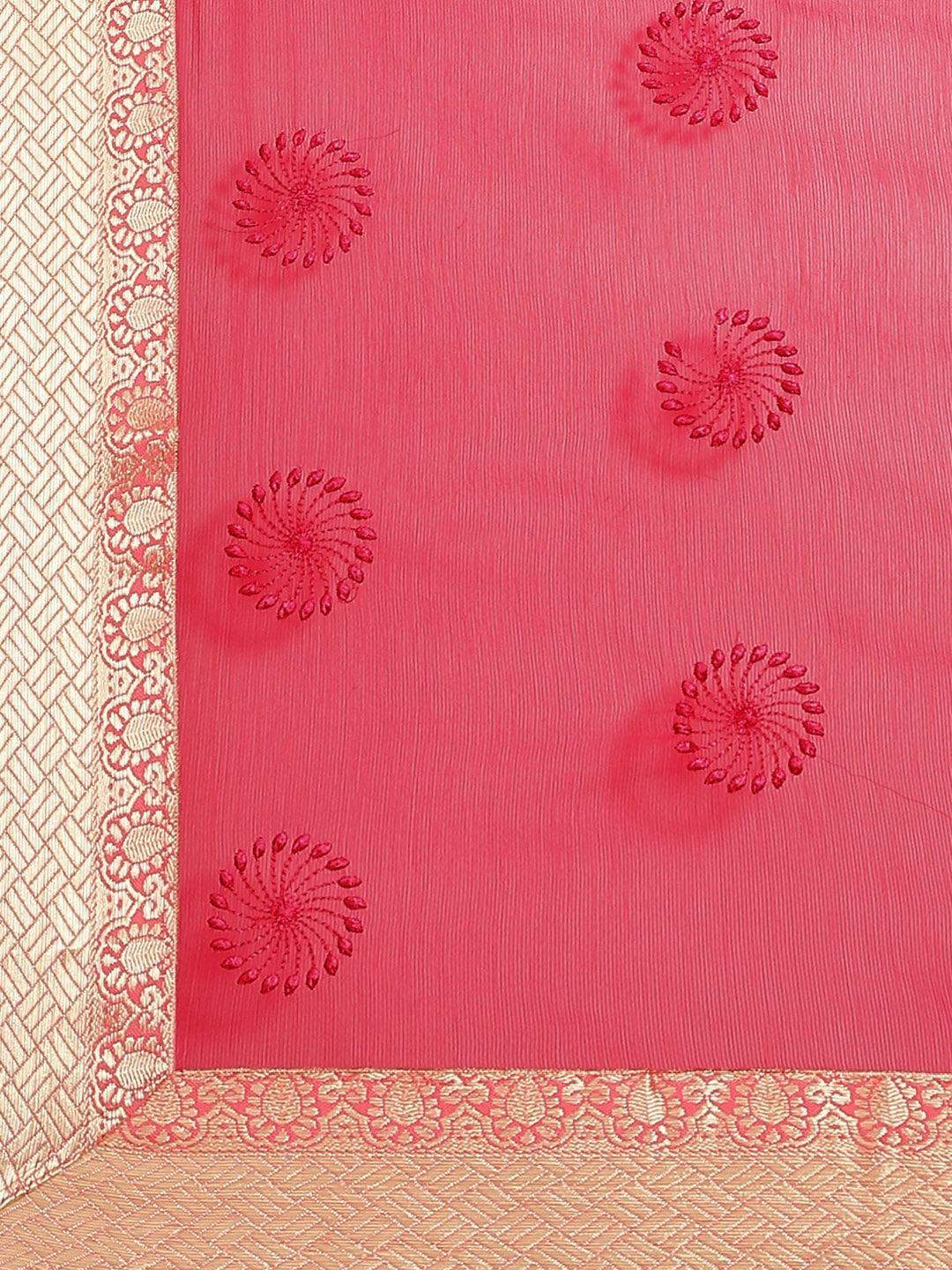 Pink Embroidered Chiffon Saree - ShopLibas