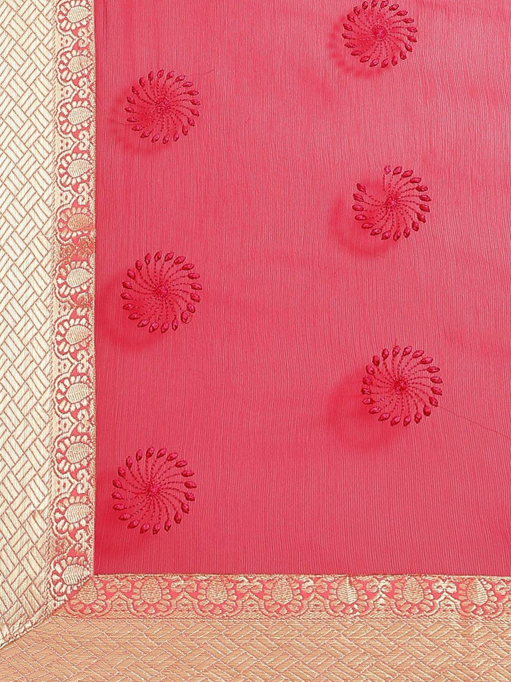 Pink Embroidered Chiffon Saree - ShopLibas