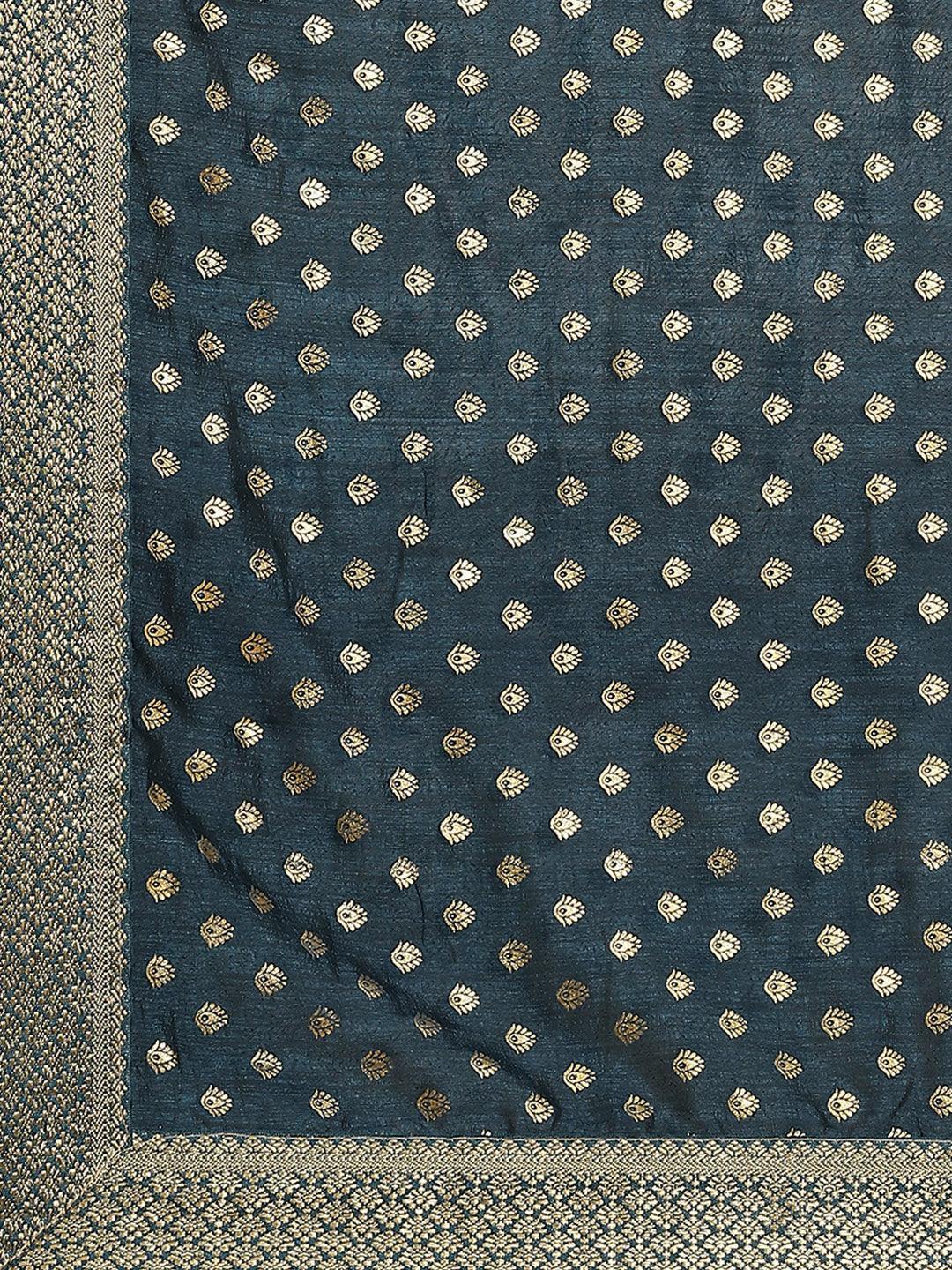 Blue Printed Polyester Saree - ShopLibas