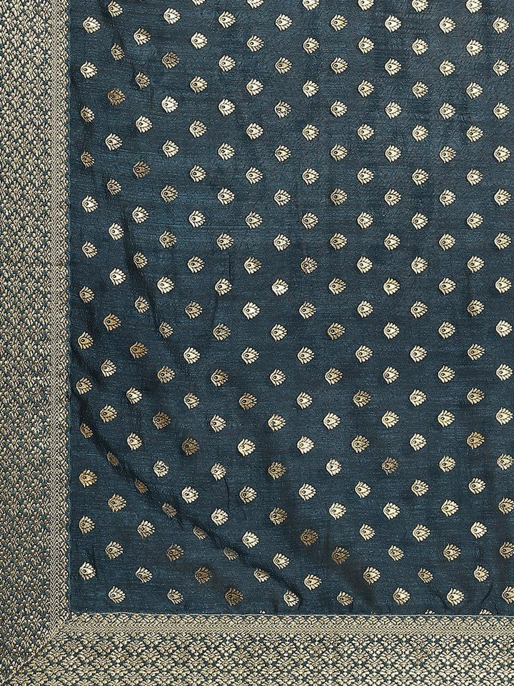 Blue Printed Polyester Saree - ShopLibas