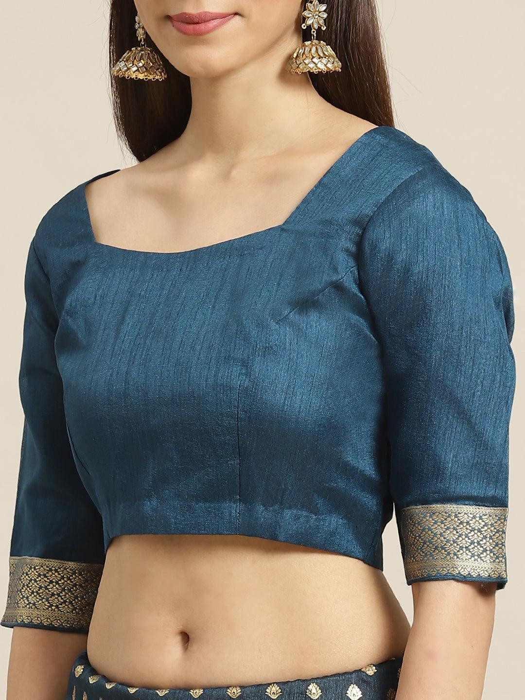 Blue Printed Polyester Saree - ShopLibas