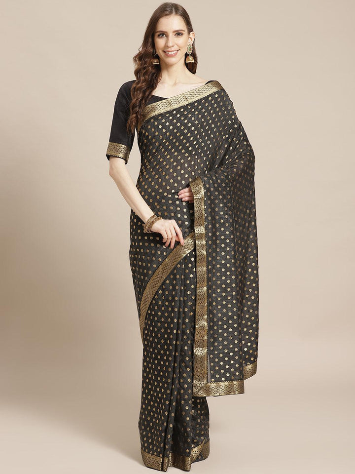 Black Printed Polyester Saree - ShopLibas