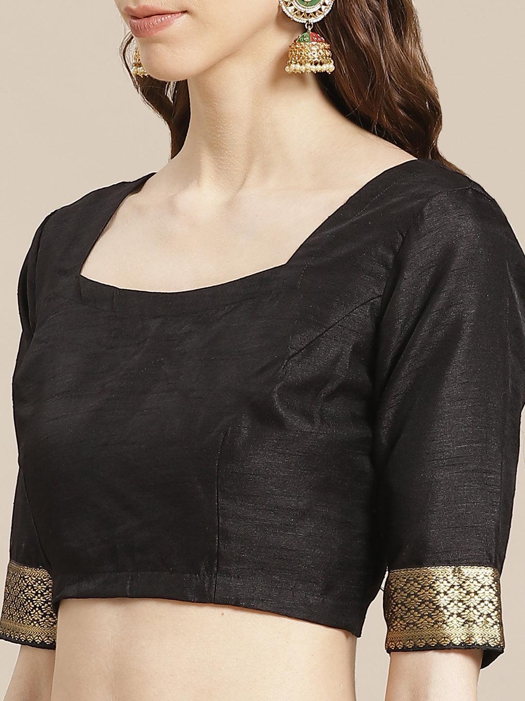 Black Printed Polyester Saree - ShopLibas