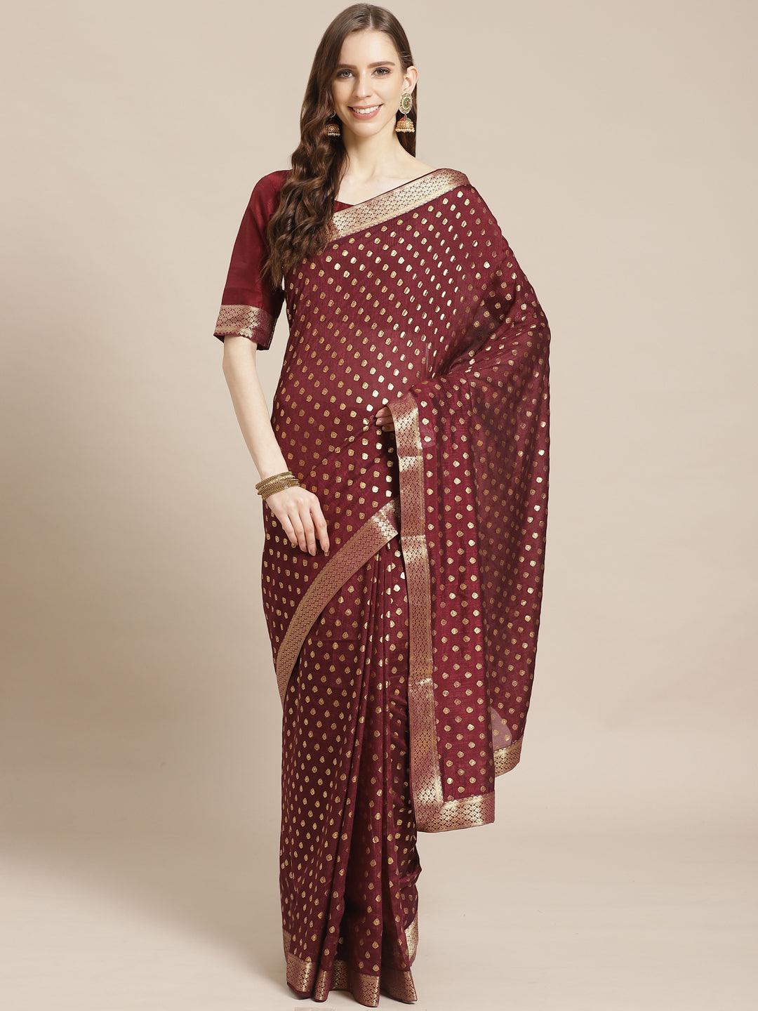 Purple Printed Polyester Saree - ShopLibas