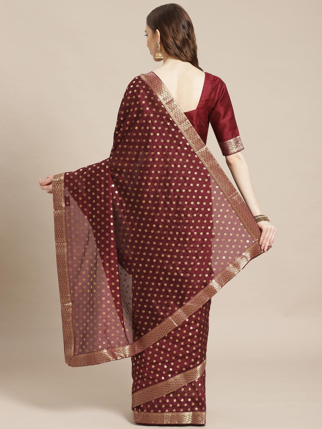 Purple Printed Polyester Saree - ShopLibas