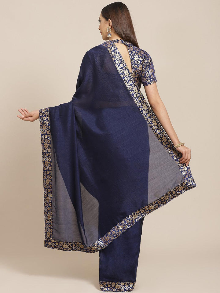 Blue Solid Chiffon Saree - ShopLibas