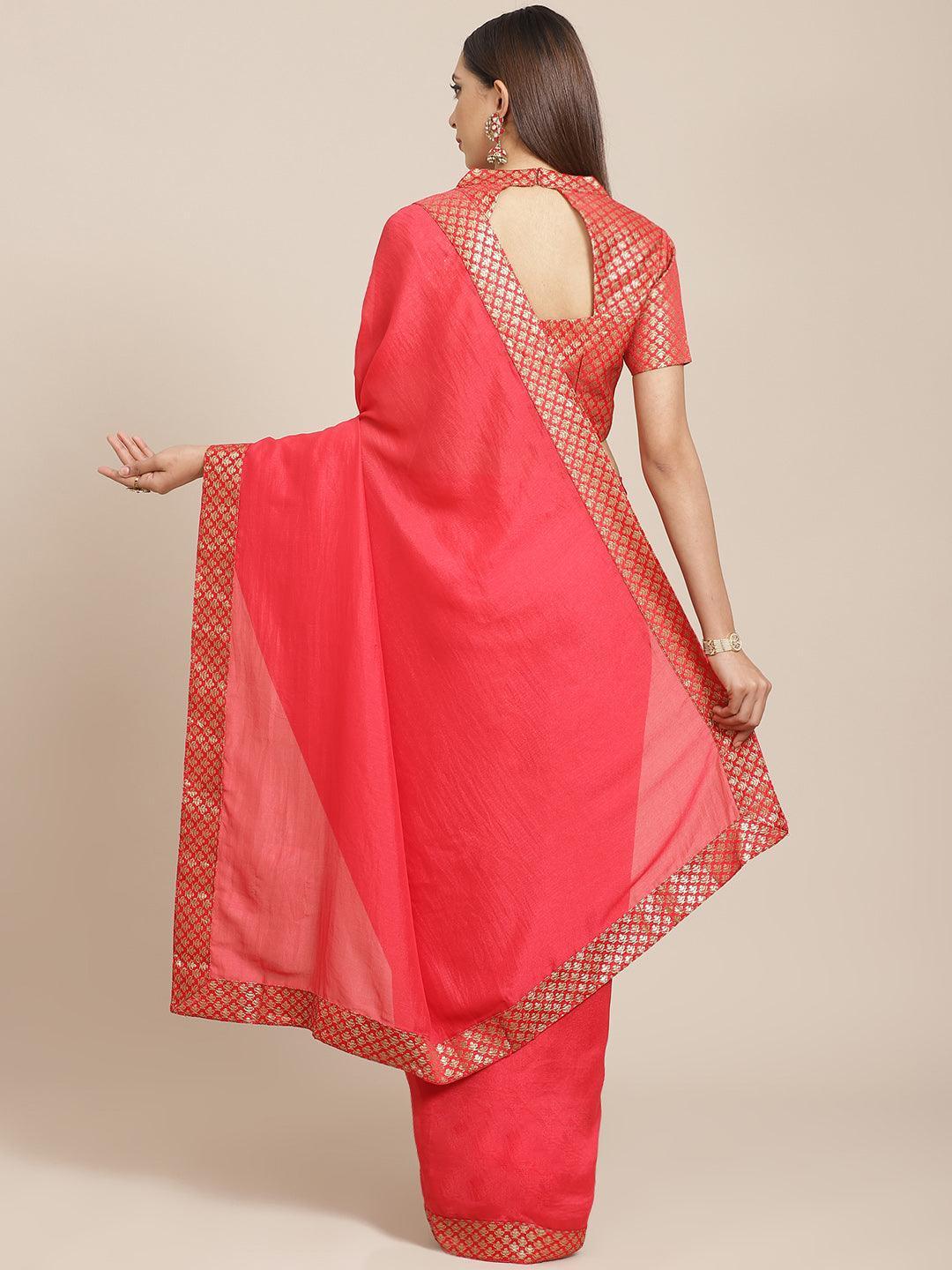Pink Solid Georgette Saree - ShopLibas