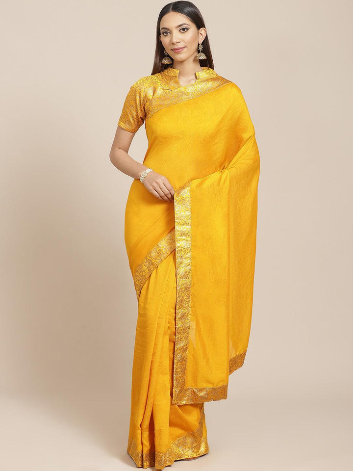 Yellow Solid Georgette Saree - ShopLibas