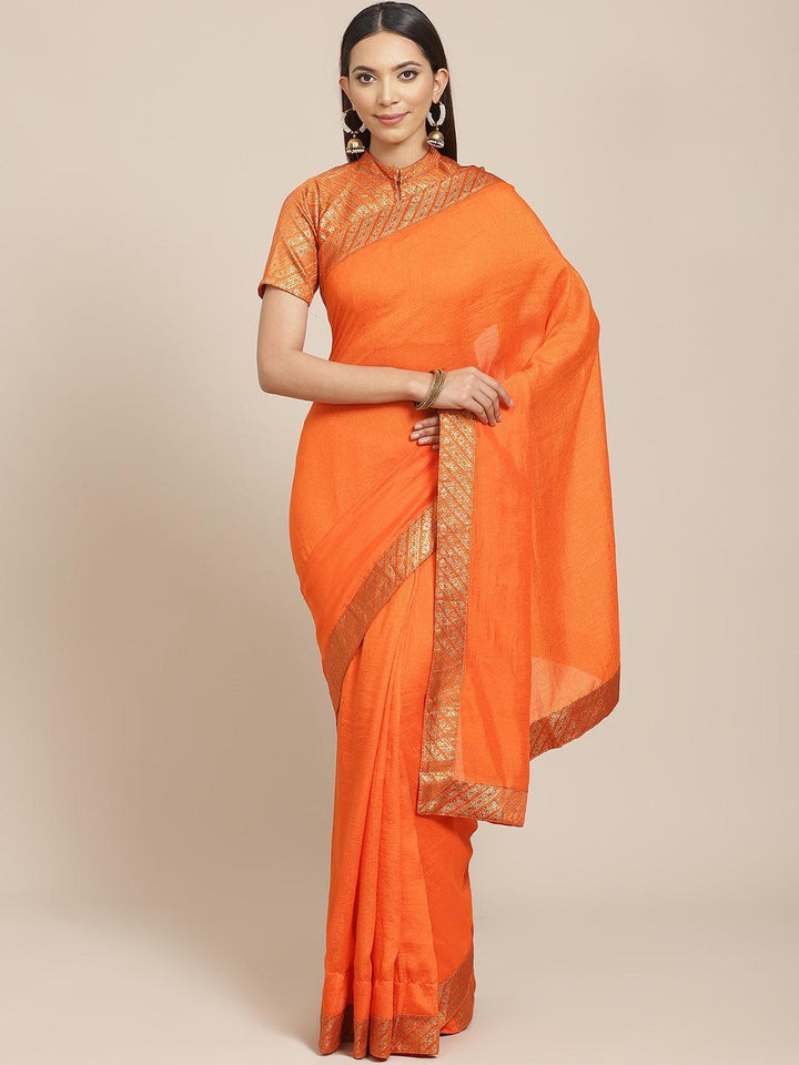 Orange Solid Chiffon Saree - ShopLibas