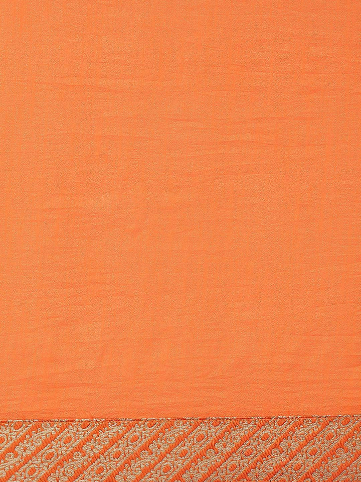 Orange Solid Chiffon Saree - ShopLibas