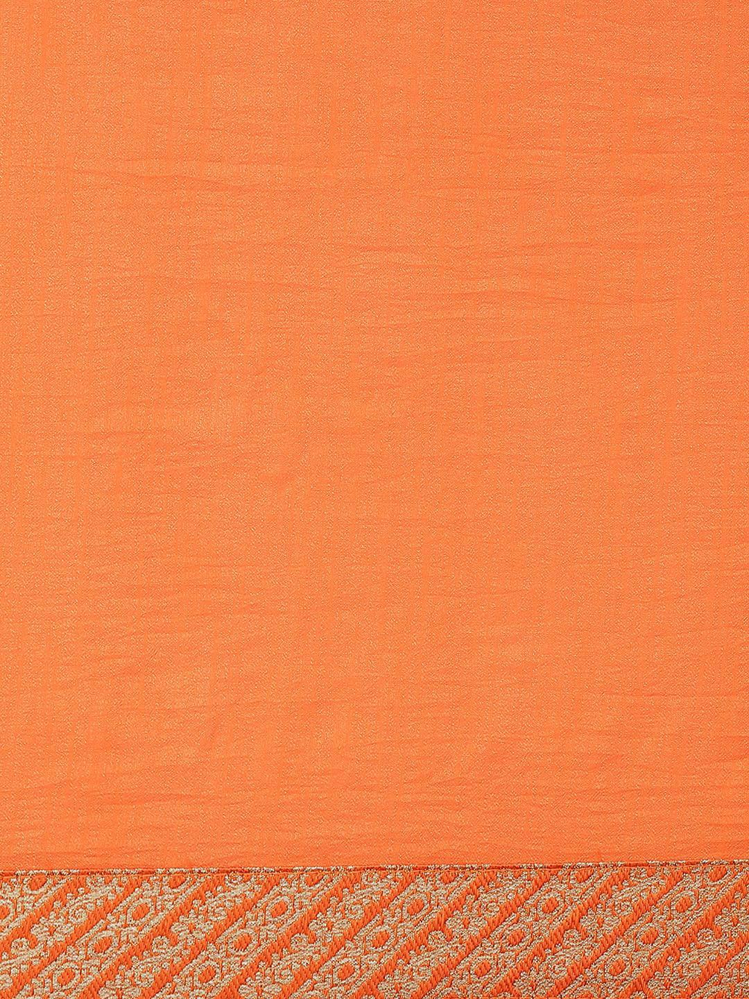Orange Solid Chiffon Saree - ShopLibas